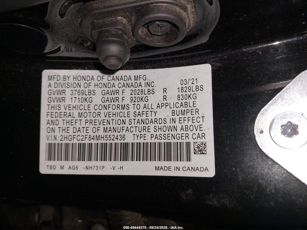 2HGFC2F84MH552436 2021 HONDA CIVIC photo no. 9