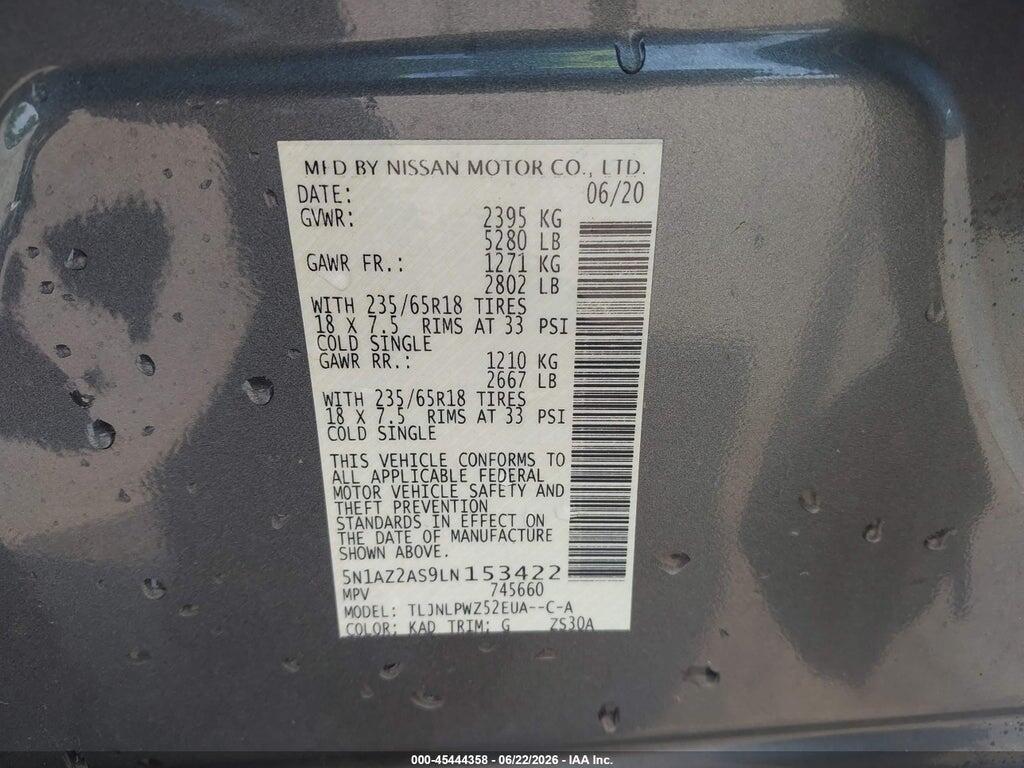 5N1AZ2AS9LN153422 2020 NISSAN MURANO photo no. 9