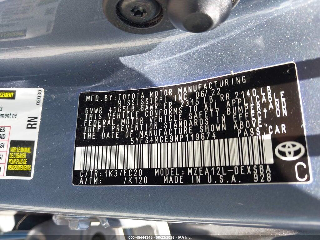 5YFS4MCE9NP119674 2022 TOYOTA COROLLA photo no. 9