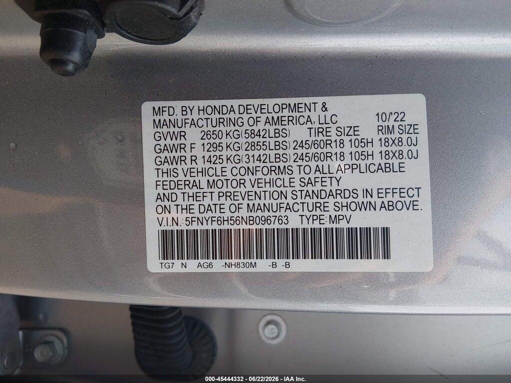 5FNYF6H56NB096763 2022 HONDA PILOT photo no. 9