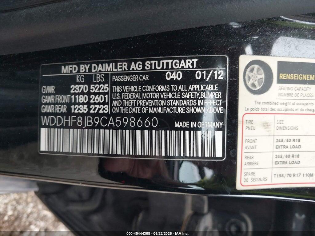 WDDHF8JB9CA598660 2012 MERCEDES-BENZ E 350 photo no. 9