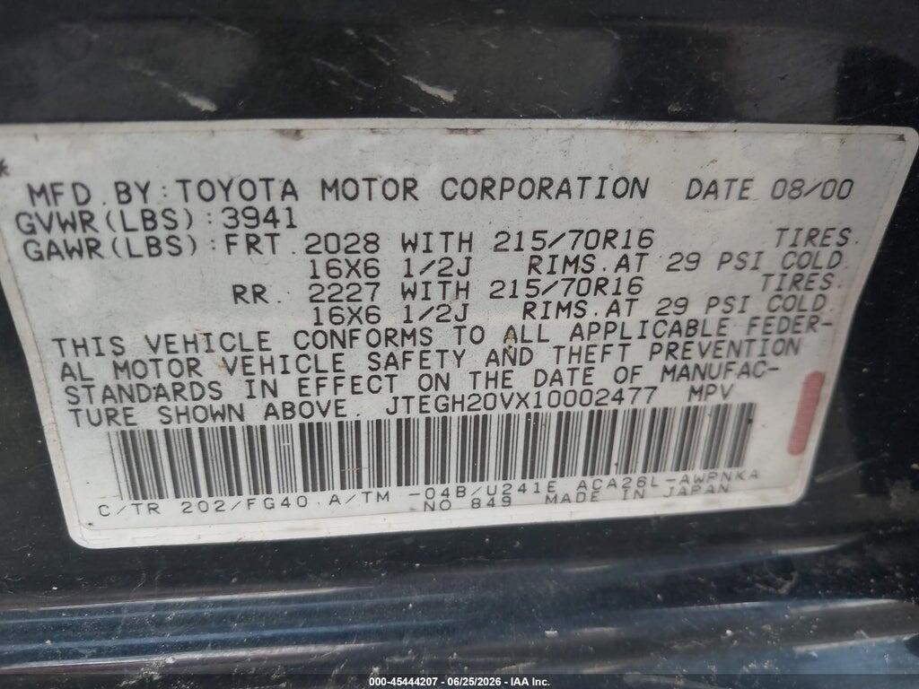 JTEGH20VX10002477 2001 TOYOTA RAV4 photo no. 9