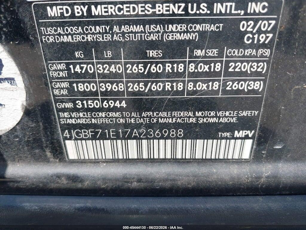 4JGBF71E17A236988 2007 MERCEDES-BENZ GL 450 photo no. 9