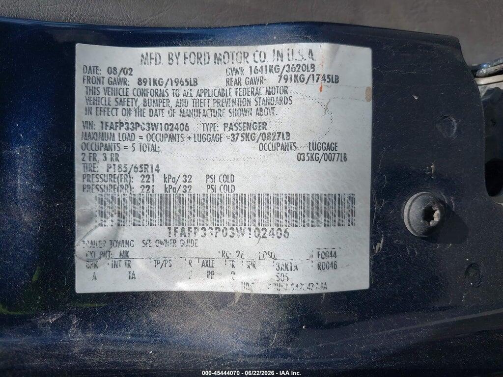 1FAFP33P03W102406 2003 FORD FOCUS photo no. 9