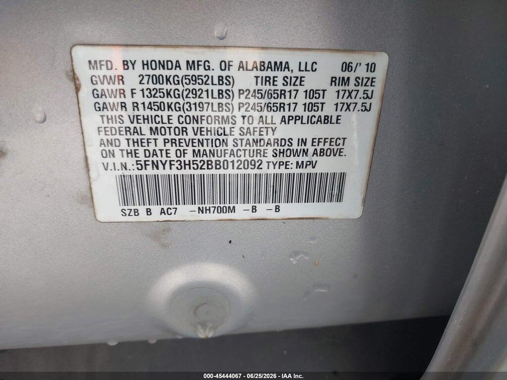5FNYF3H52BB012092 2011 HONDA PILOT photo no. 9