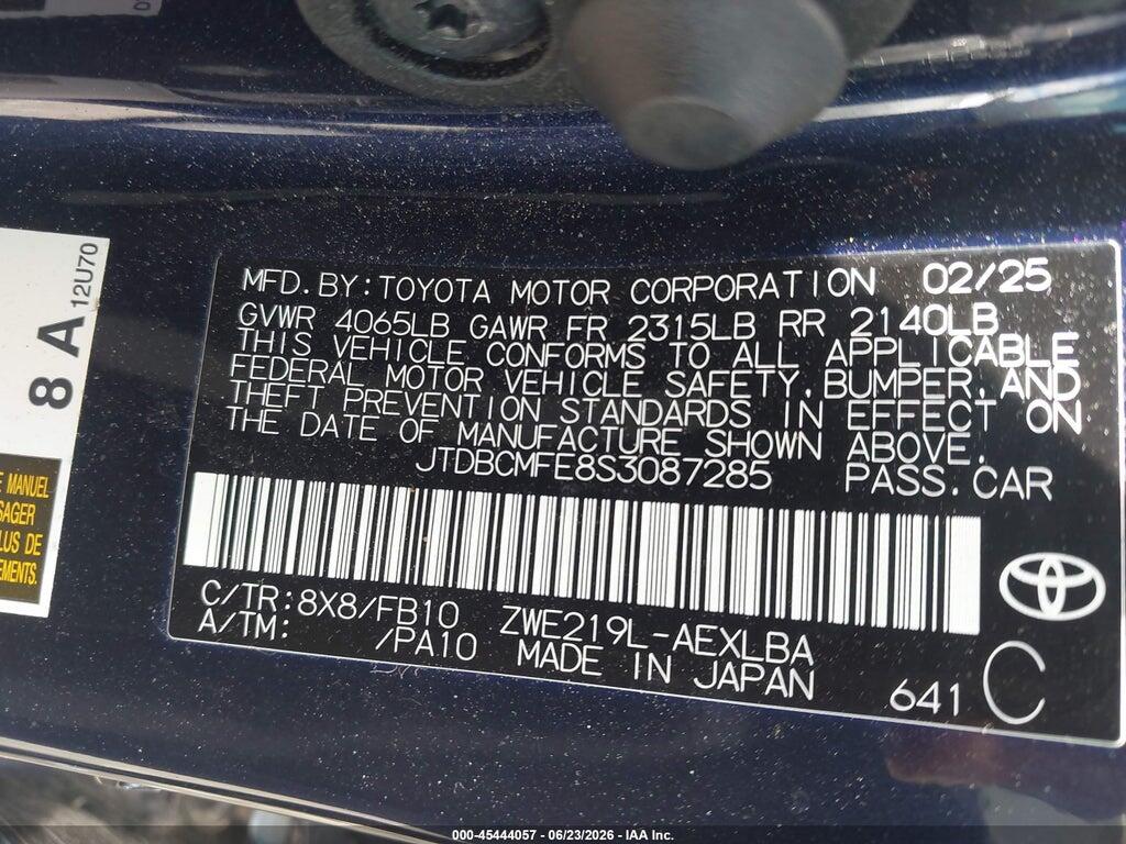 JTDBCMFE8S3087285 2025 TOYOTA COROLLA photo no. 9
