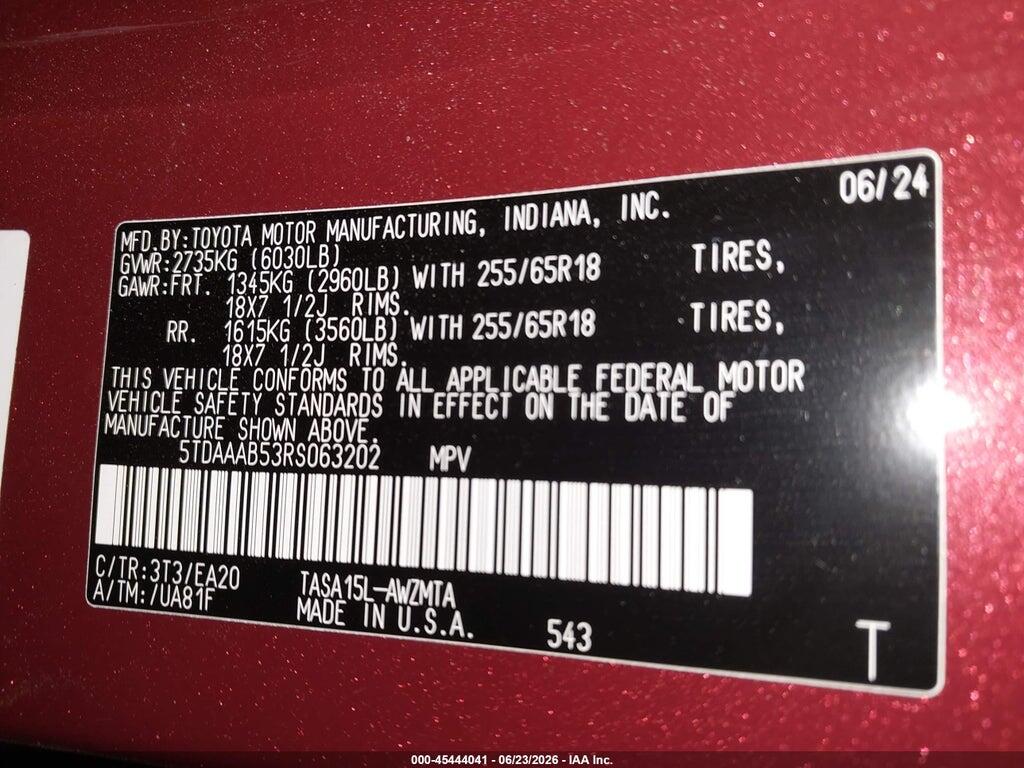 5TDAAAB53RS063202 2024 TOYOTA GRAND HIGHLANDER photo no. 9