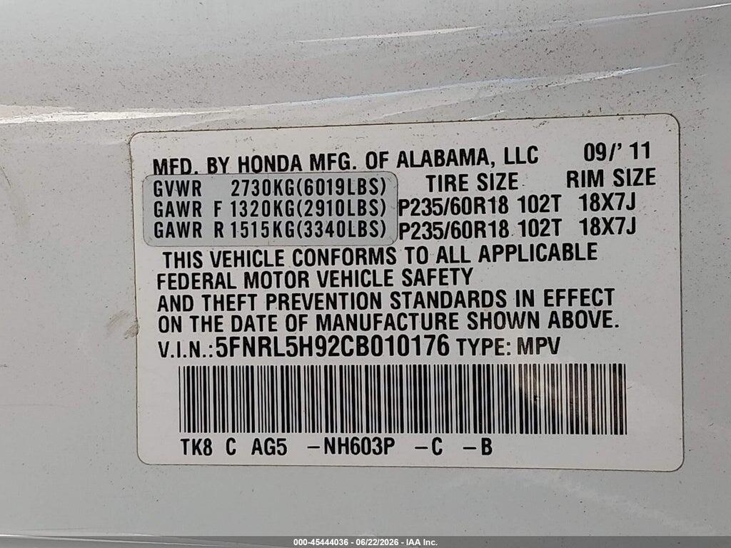 5FNRL5H92CB010176 2012 HONDA ODYSSEY photo no. 9