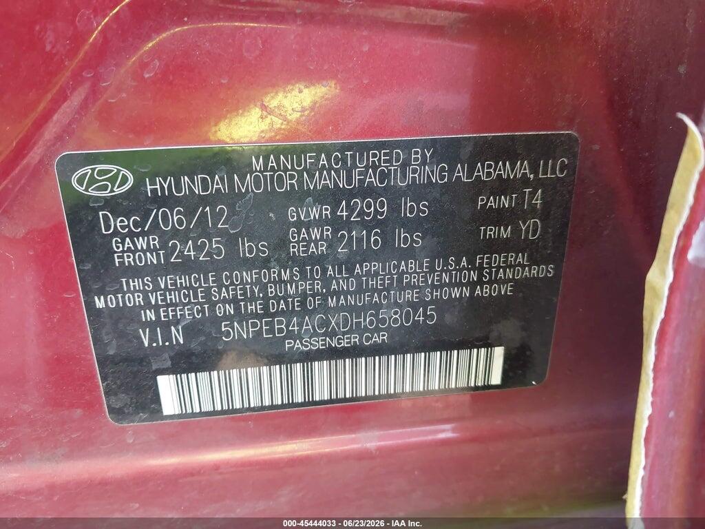 5NPEB4ACXDH658045 2013 HYUNDAI SONATA photo no. 9