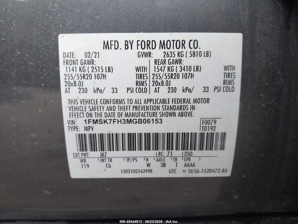 1FMSK7FH3MGB06153 2021 FORD EXPLORER photo no. 9