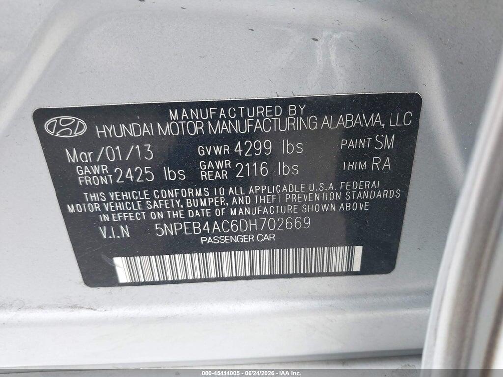 5NPEB4AC6DH702669 2013 HYUNDAI SONATA photo no. 9