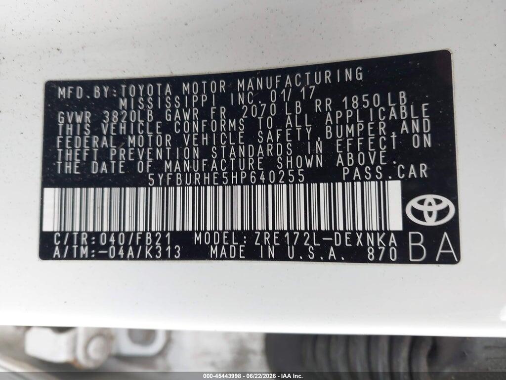 5YFBURHE5HP640255 2017 TOYOTA COROLLA photo no. 9