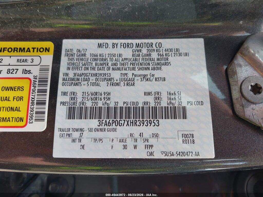 3FA6P0G7XHR393953 2017 FORD FUSION photo no. 9