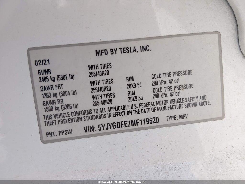 5YJYGDEE7MF119620 2021 TESLA MODEL Y photo no. 9
