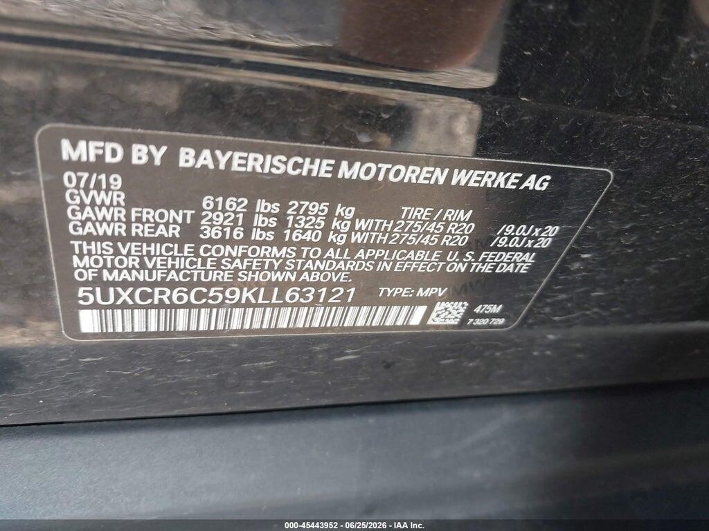 5UXCR6C59KLL63121 2019 BMW X5 photo no. 9