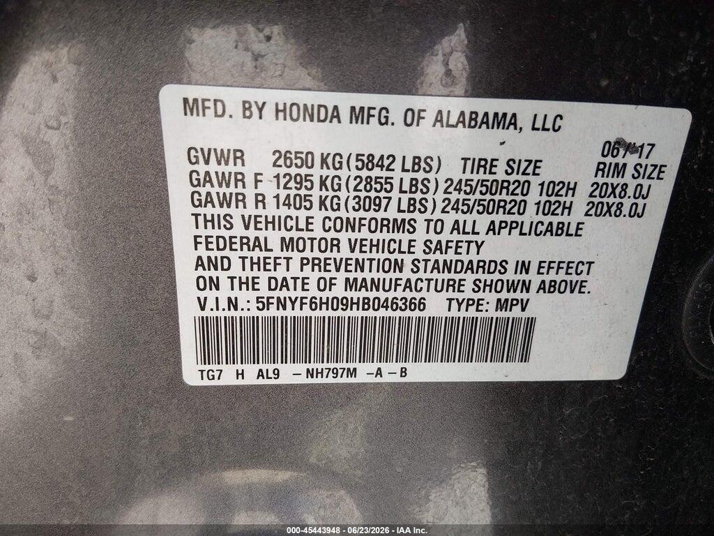 5FNYF6H09HB046366 2017 HONDA PILOT photo no. 9