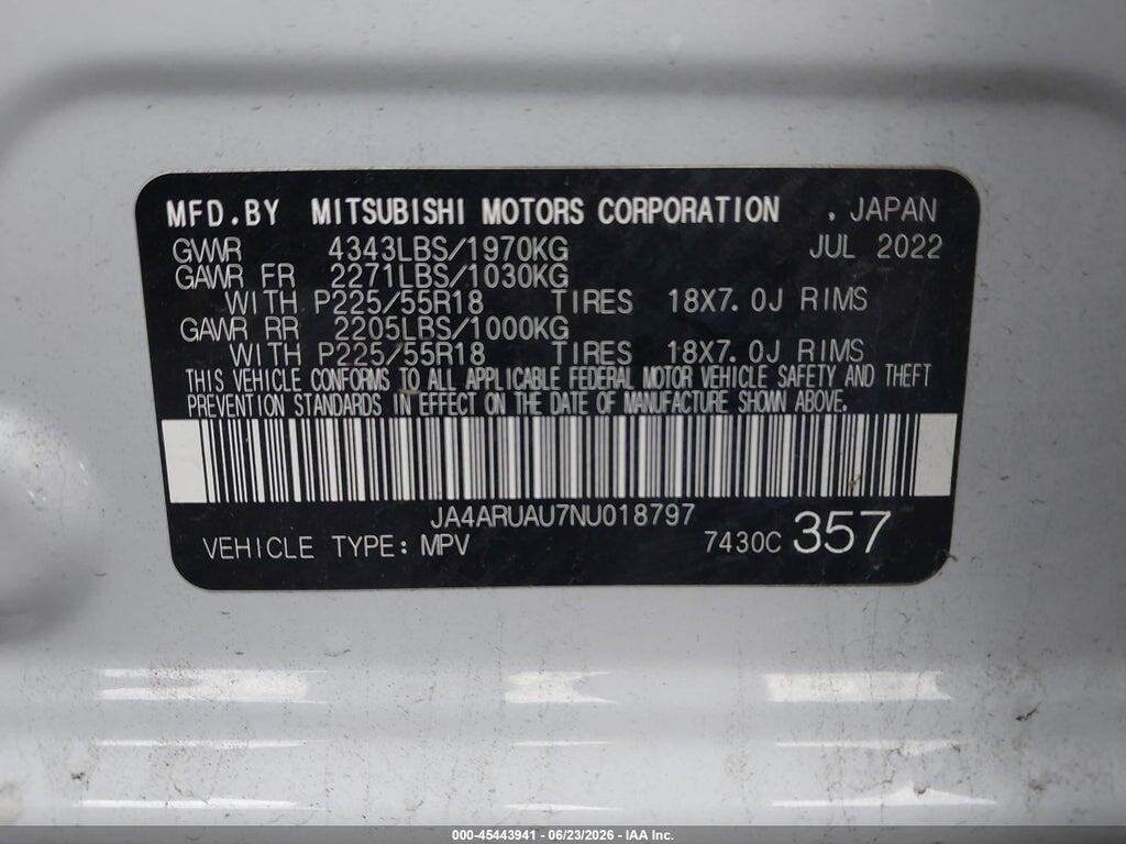 JA4ARUAU7NU018797 2022 MITSUBISHI OUTLANDER SPORT photo no. 9
