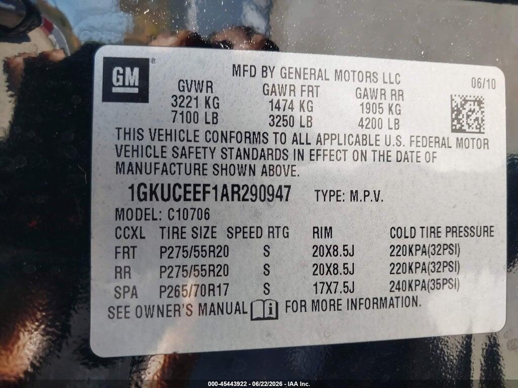 1GKUCEEF1AR290947 2010 GMC YUKON photo no. 9