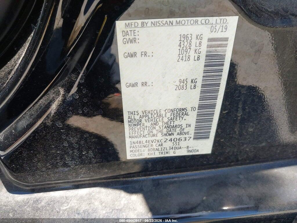 1N4BL4EV2KC240637 2019 NISSAN ALTIMA photo no. 9