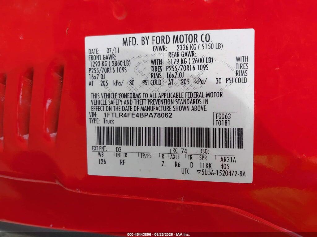 1FTLR4FE4BPA78062 2011 FORD RANGER photo no. 9