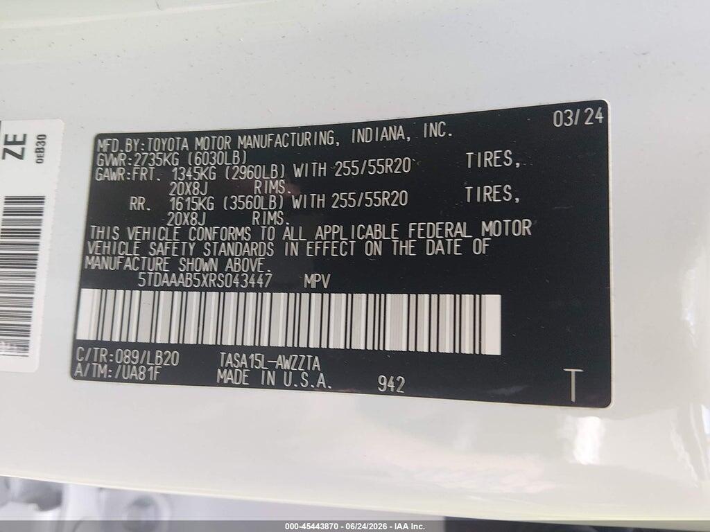5TDAAAB5XRS043447 2024 TOYOTA GRAND HIGHLANDER photo no. 9