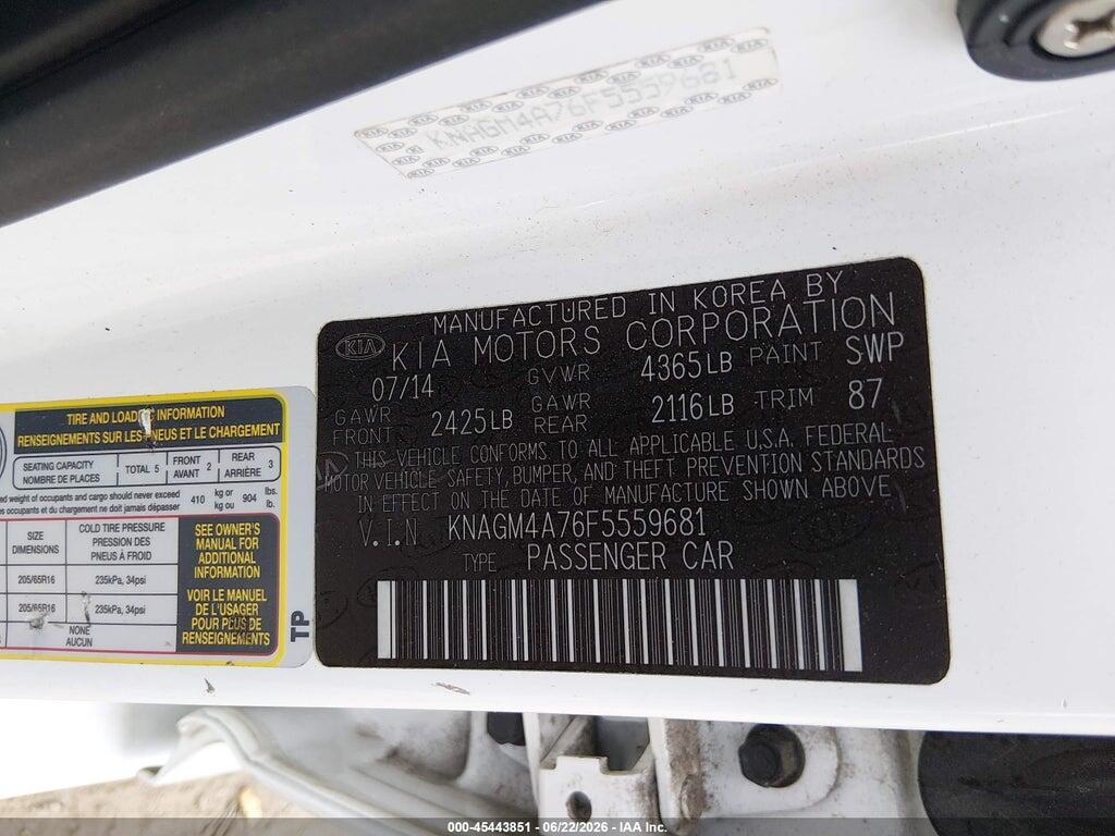 KNAGM4A76F5559681 2015 KIA OPTIMA photo no. 9