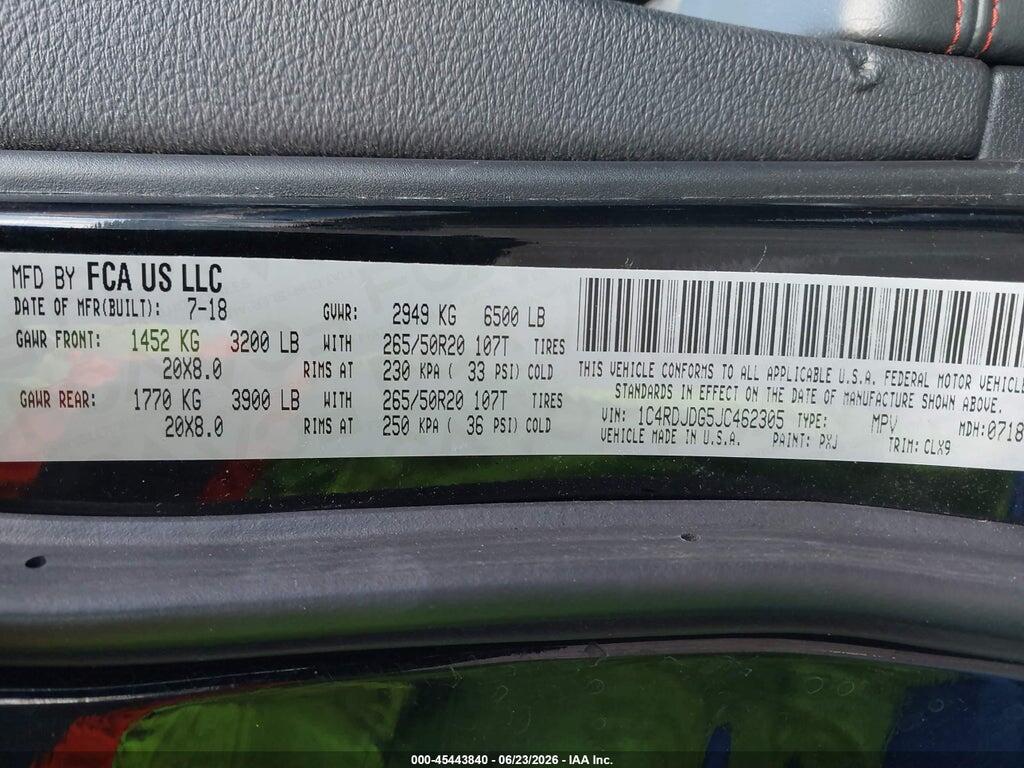 1C4RDJDG5JC462305 2018 DODGE DURANGO photo no. 9