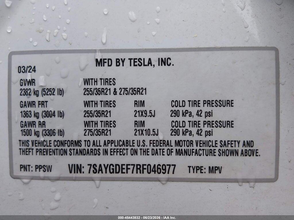 7SAYGDEF7RF046977 2024 TESLA MODEL Y photo no. 9