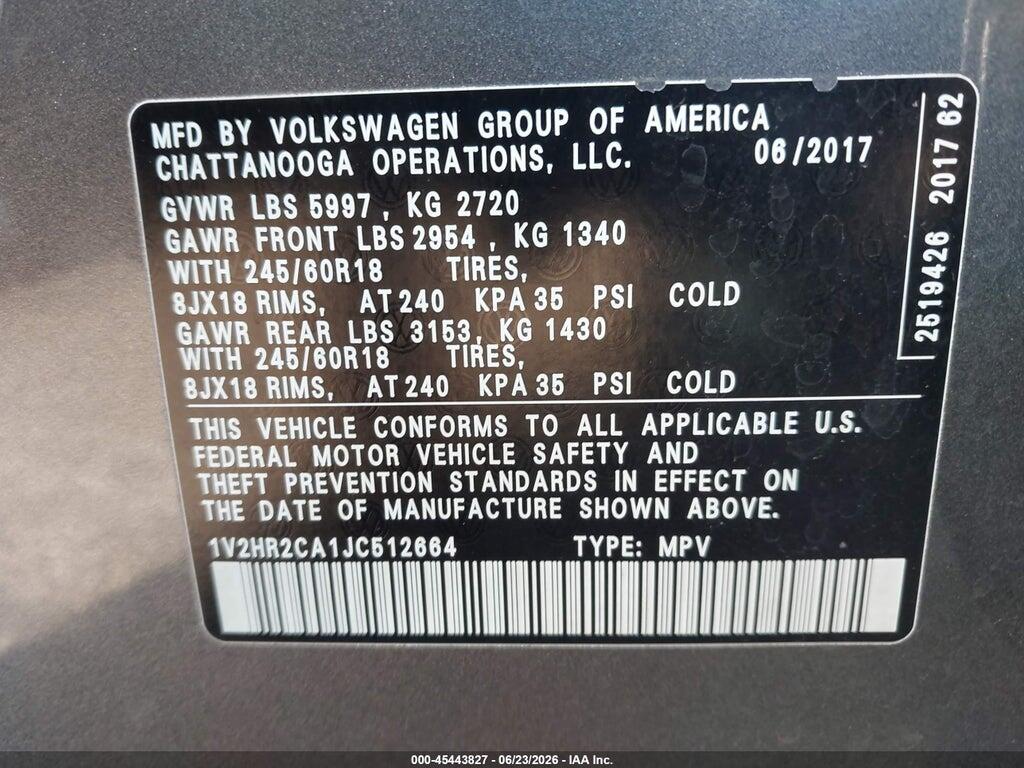 1V2HR2CA1JC512664 2018 VOLKSWAGEN ATLAS photo no. 9