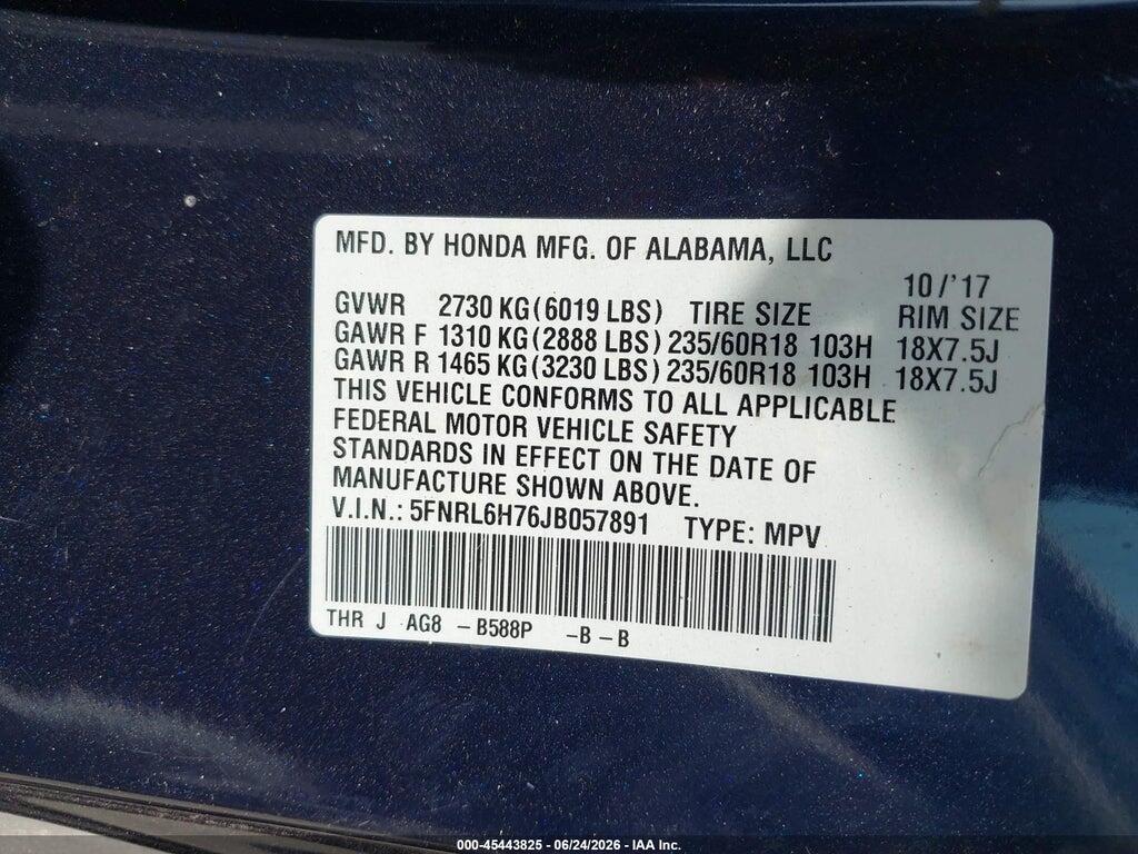 5FNRL6H76JB057891 2018 HONDA ODYSSEY photo no. 9