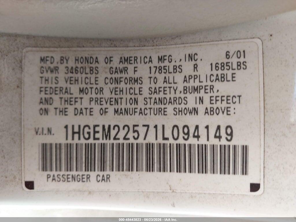 1HGEM22571L094149 2001 HONDA CIVIC photo no. 9