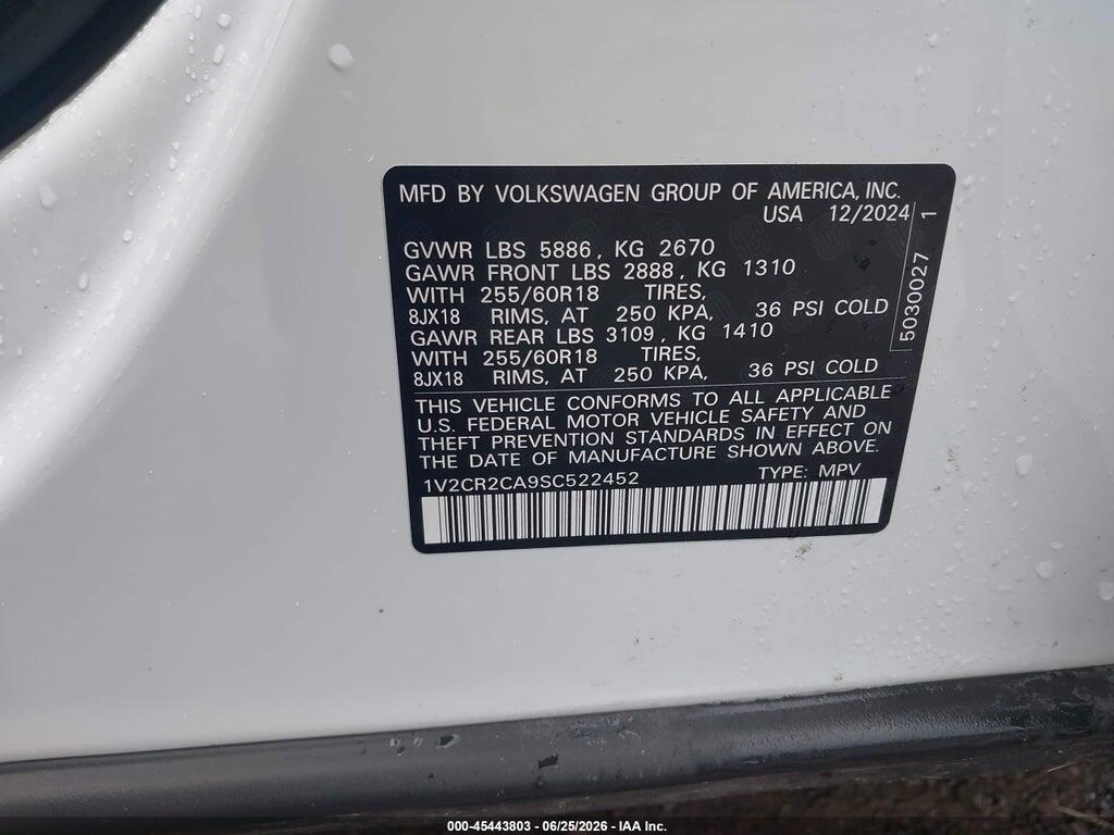 1V2CR2CA9SC522452 2025 VOLKSWAGEN ATLAS photo no. 9