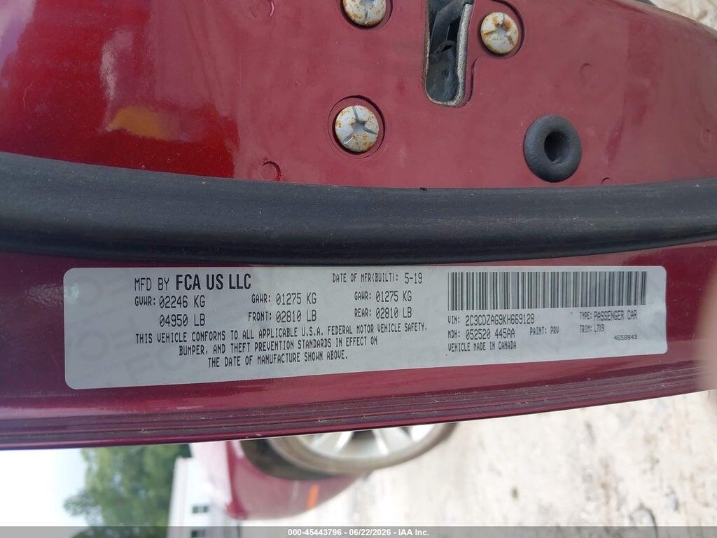 2C3CDZAG9KH669128 2019 DODGE CHALLENGER photo no. 9