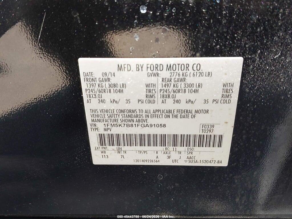 1FM5K7B81FGA91058 2015 FORD EXPLORER photo no. 9