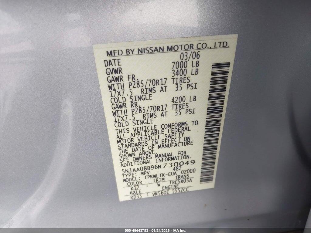 5N1AA08B96N730049 2006 NISSAN ARMADA photo no. 9