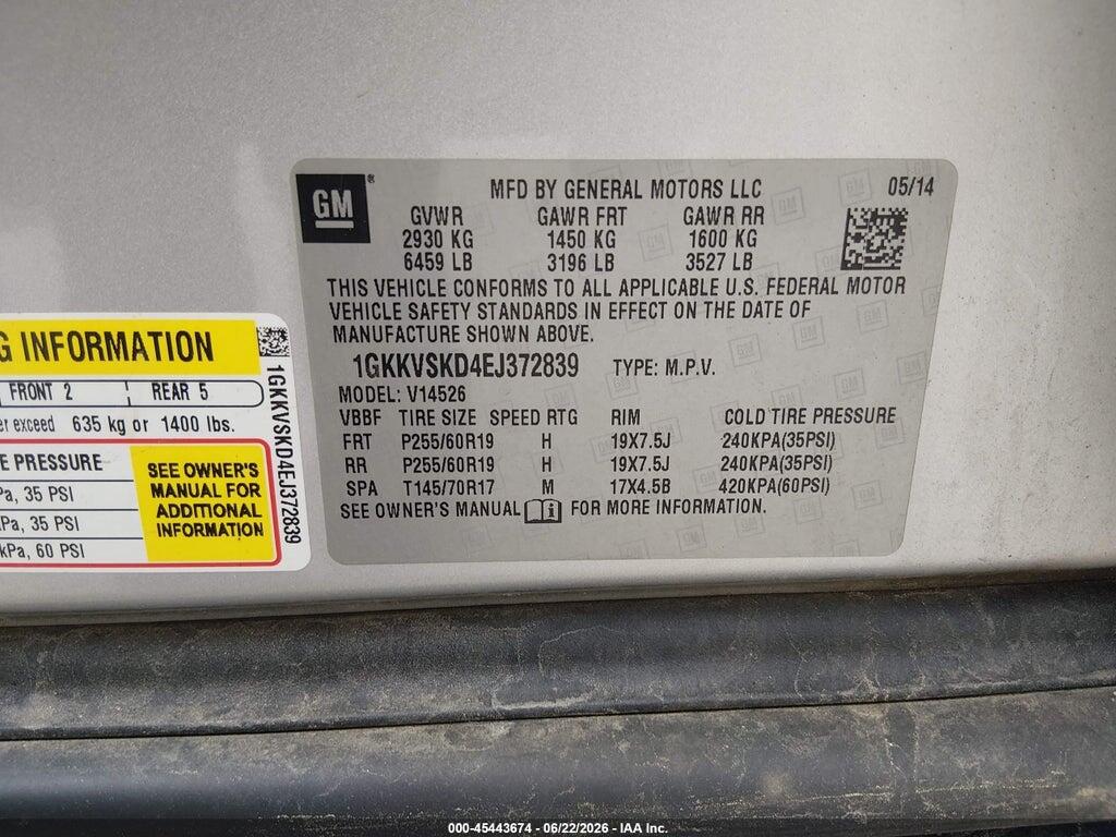 1GKKVSKD4EJ372839 2014 GMC ACADIA photo no. 9