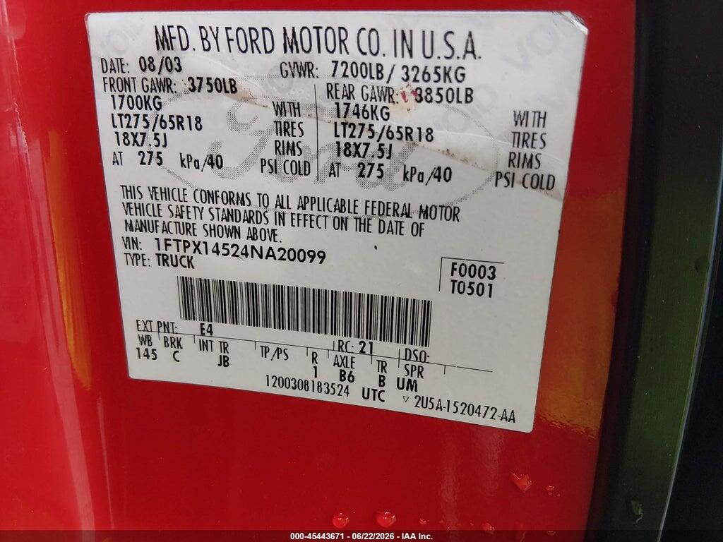 1FTPX14524NA20099 2004 FORD F-150 photo no. 9