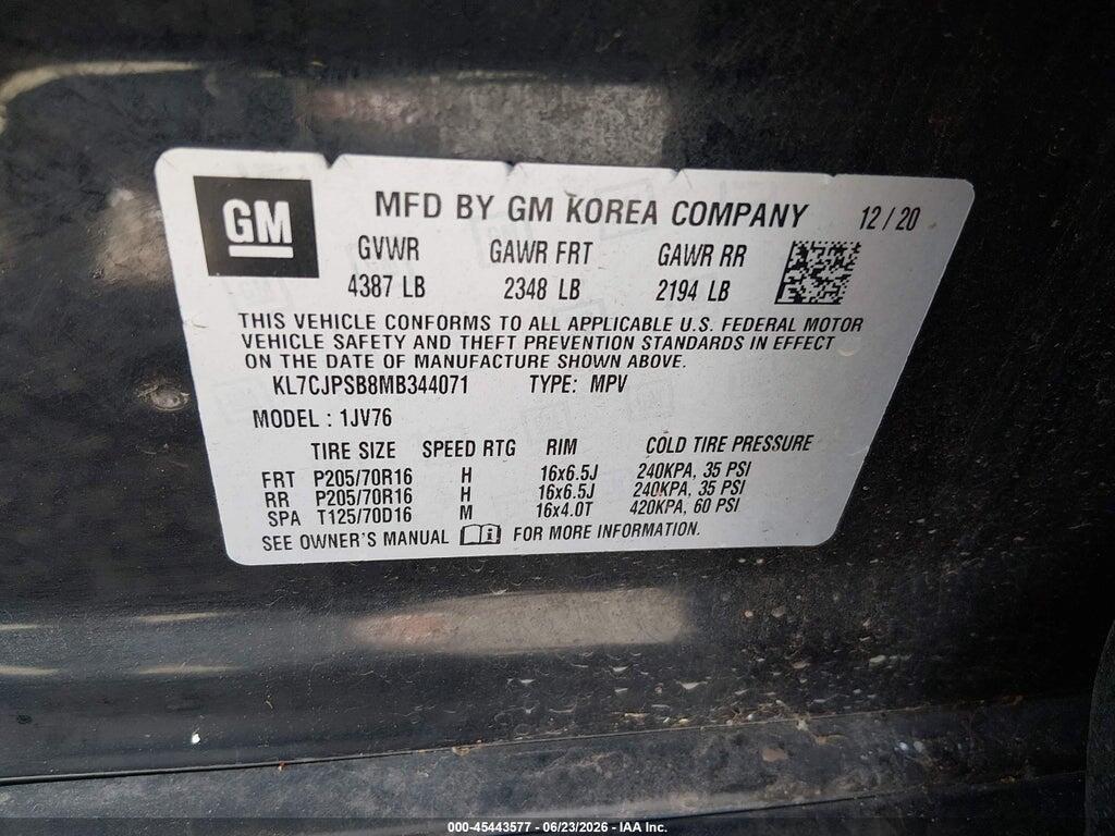 KL7CJPSB8MB344071 2021 CHEVROLET TRAX photo no. 9
