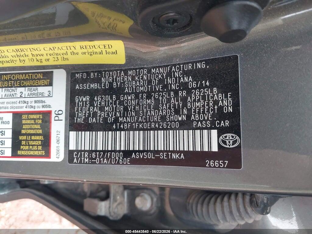 4T4BF1FK0ER426200 2014 TOYOTA CAMRY photo no. 9