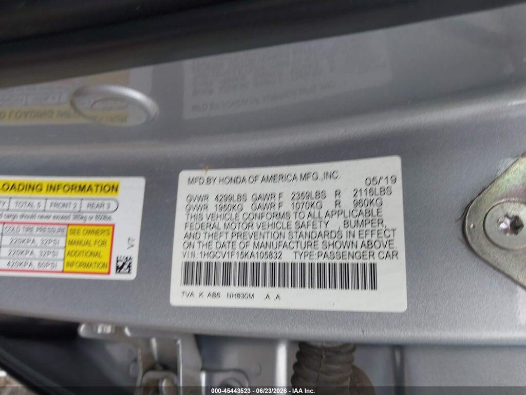 1HGCV1F15KA105832 2019 HONDA ACCORD photo no. 9
