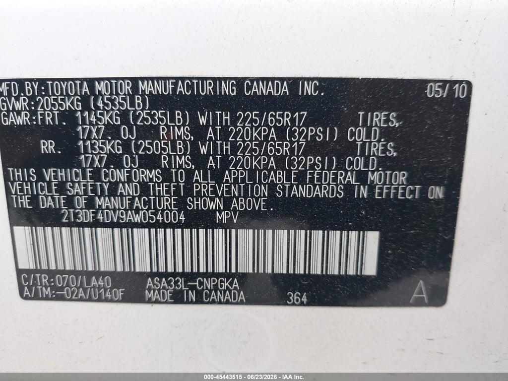 2T3DF4DV9AW054004 2010 TOYOTA RAV4 photo no. 9