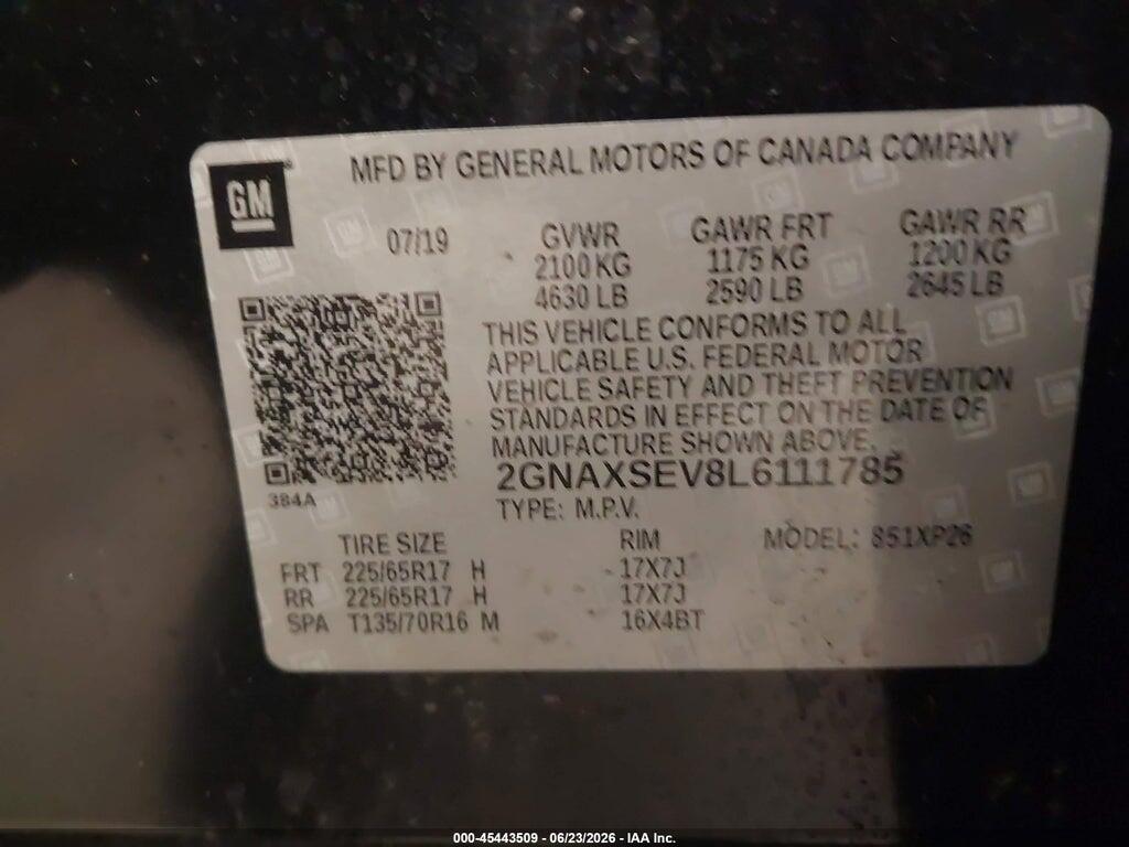 2GNAXSEV8L6111785 2020 CHEVROLET EQUINOX photo no. 9
