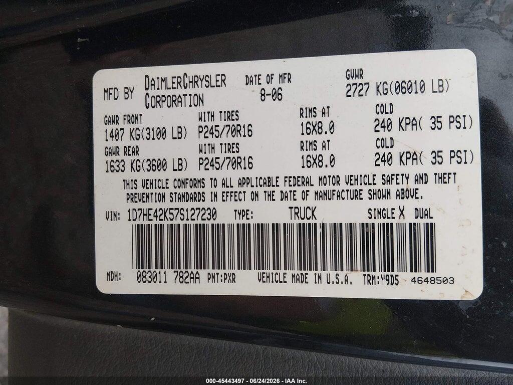 1D7HE42K57S127230 2007 DODGE DAKOTA photo no. 9