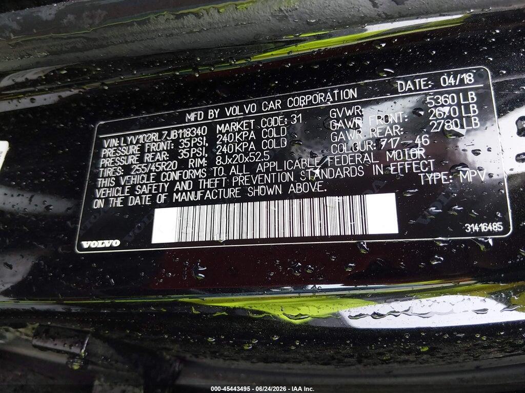 LYV102RL7JB118340 2018 VOLVO XC60 photo no. 9