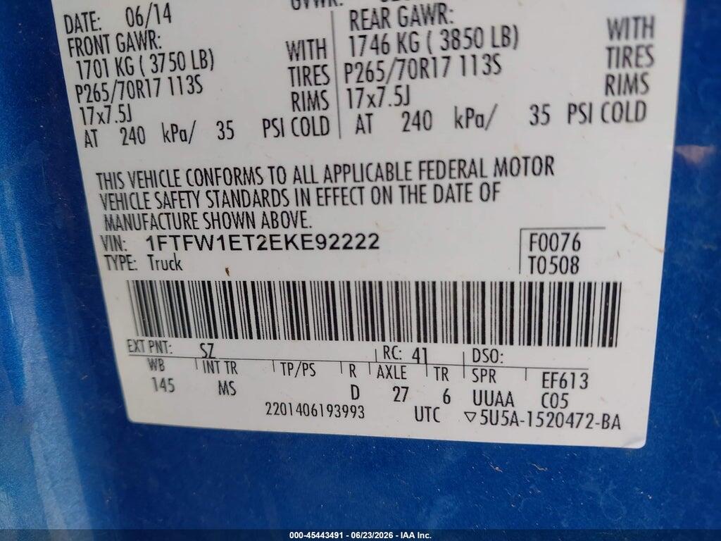 1FTFW1ET2EKE92222 2014 FORD F-150 photo no. 9
