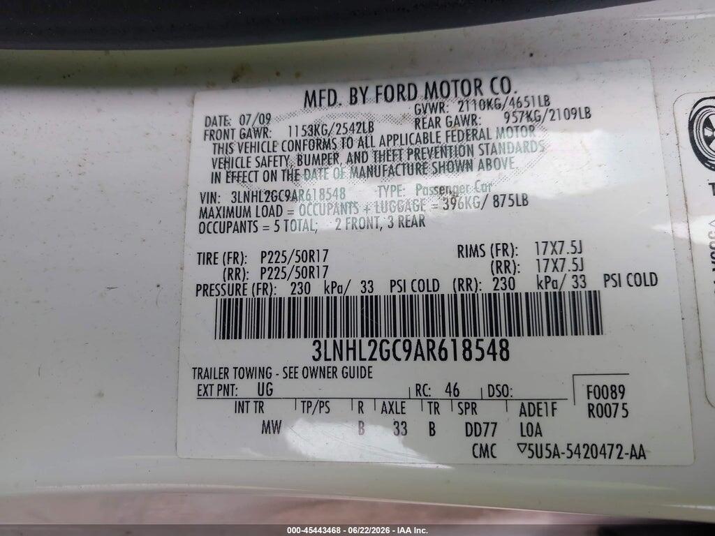 3LNHL2GC9AR618548 2010 LINCOLN MKZ photo no. 9