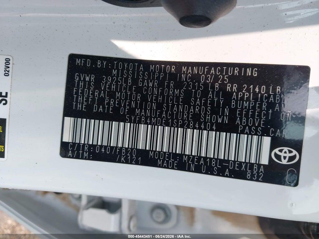 5YFB4MDE1SP284404 2025 TOYOTA COROLLA photo no. 9