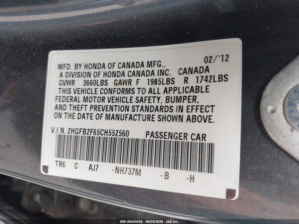 2HGFB2F65CH552560 2012 HONDA CIVIC photo no. 9