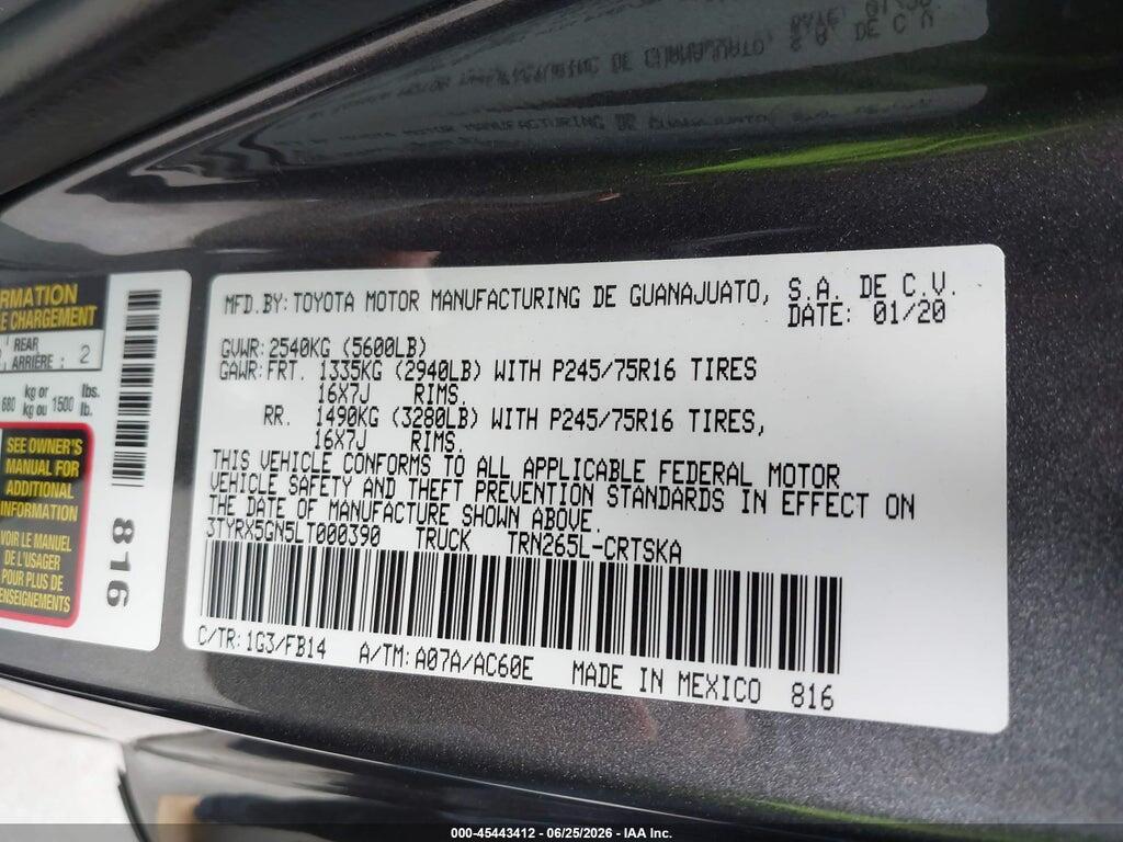 3TYRX5GN5LT000390 2020 TOYOTA TACOMA photo no. 9