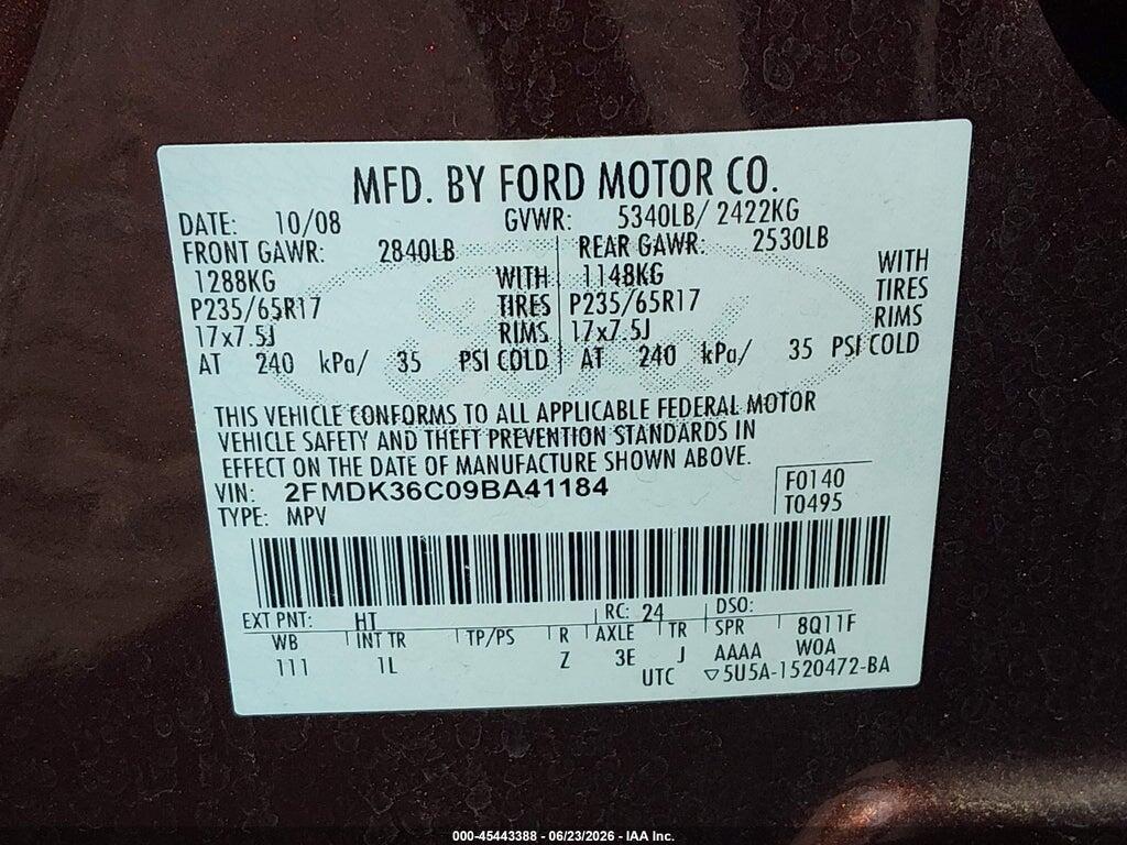 2FMDK36C09BA41184 2009 FORD EDGE photo no. 9